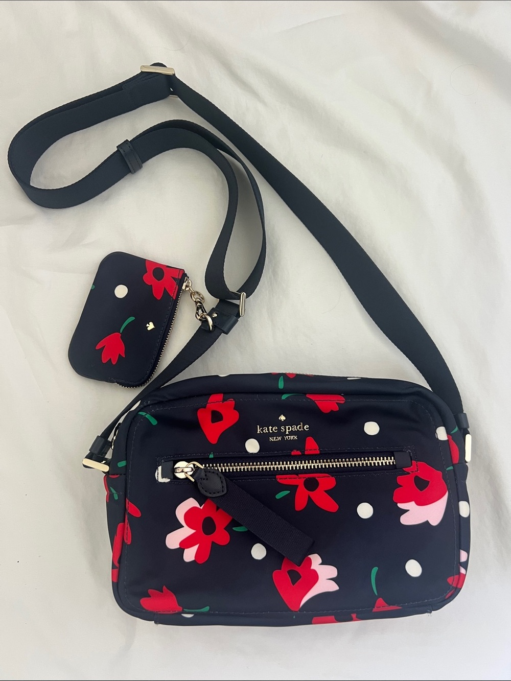 kate spade Chelsea Navy Floral Crossbody with Red and pink Accents - Picture 2 of 14